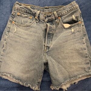 Levi's Blue Jean Shorts Mid-Length Distressed